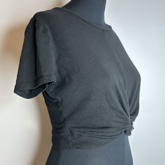 ZARA Black Cropped Tee Size Medium Twisted Front Short Sleeve Top Cotton - Picture 5 of 9